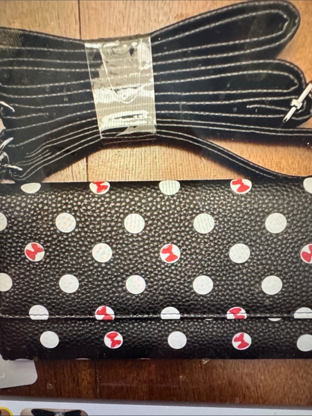 Polka Dot Crossbody Clutch - Black with White & Red Dots